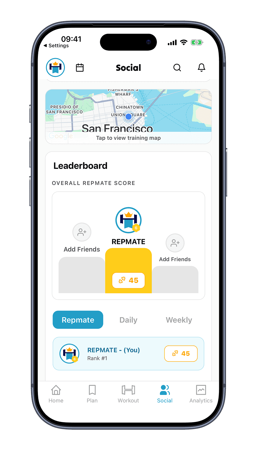 Repmate social gym map